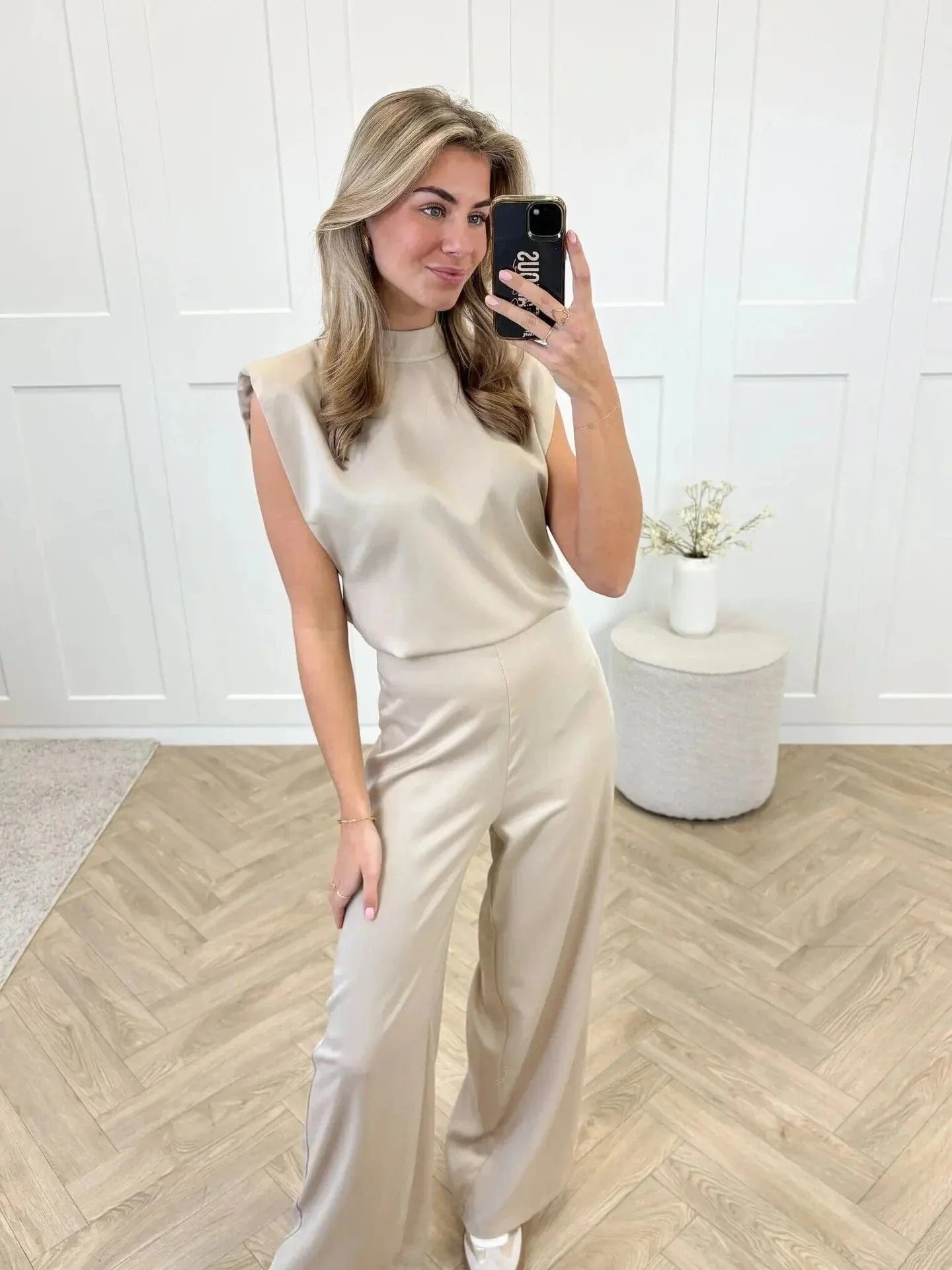 Women's Satin Wide-Leg Open-Back Sleeveless Jumpsuit