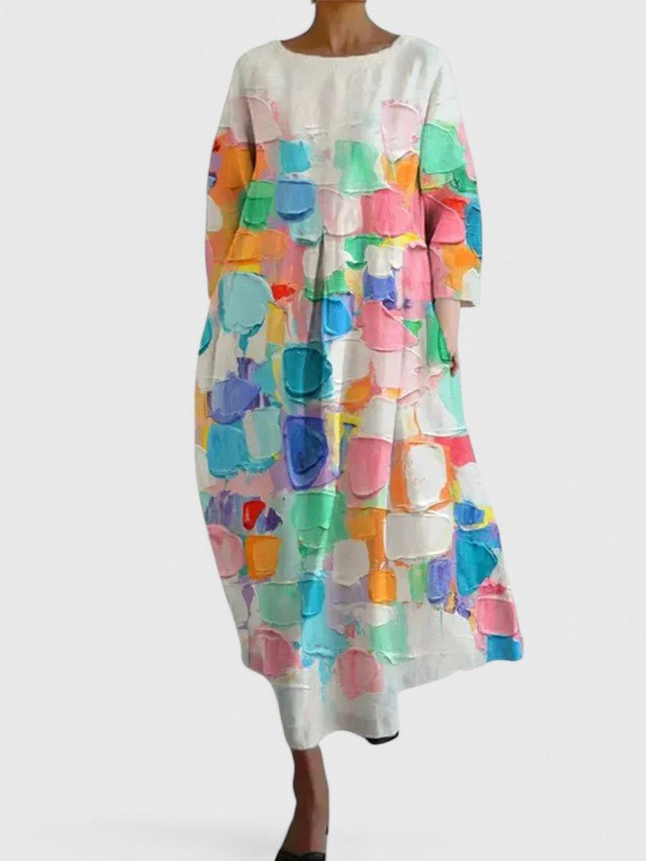 Women's Sea Turtle Print Relaxed-Fit 3/4 Sleeve Midi Dress - Flower 2