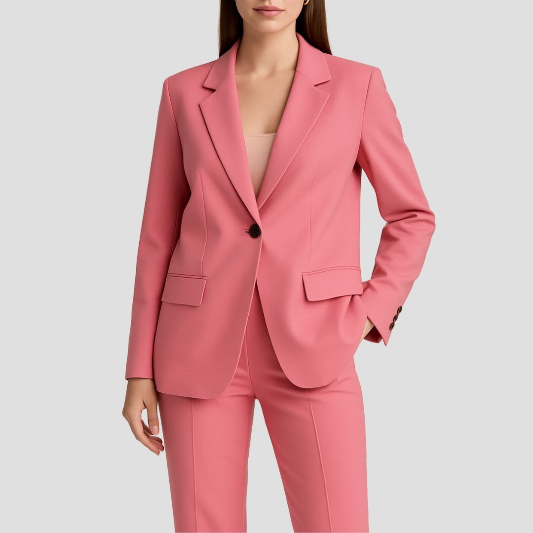 Women's Single-Button Tailored Two-Piece Blazer Suit Set - Pink