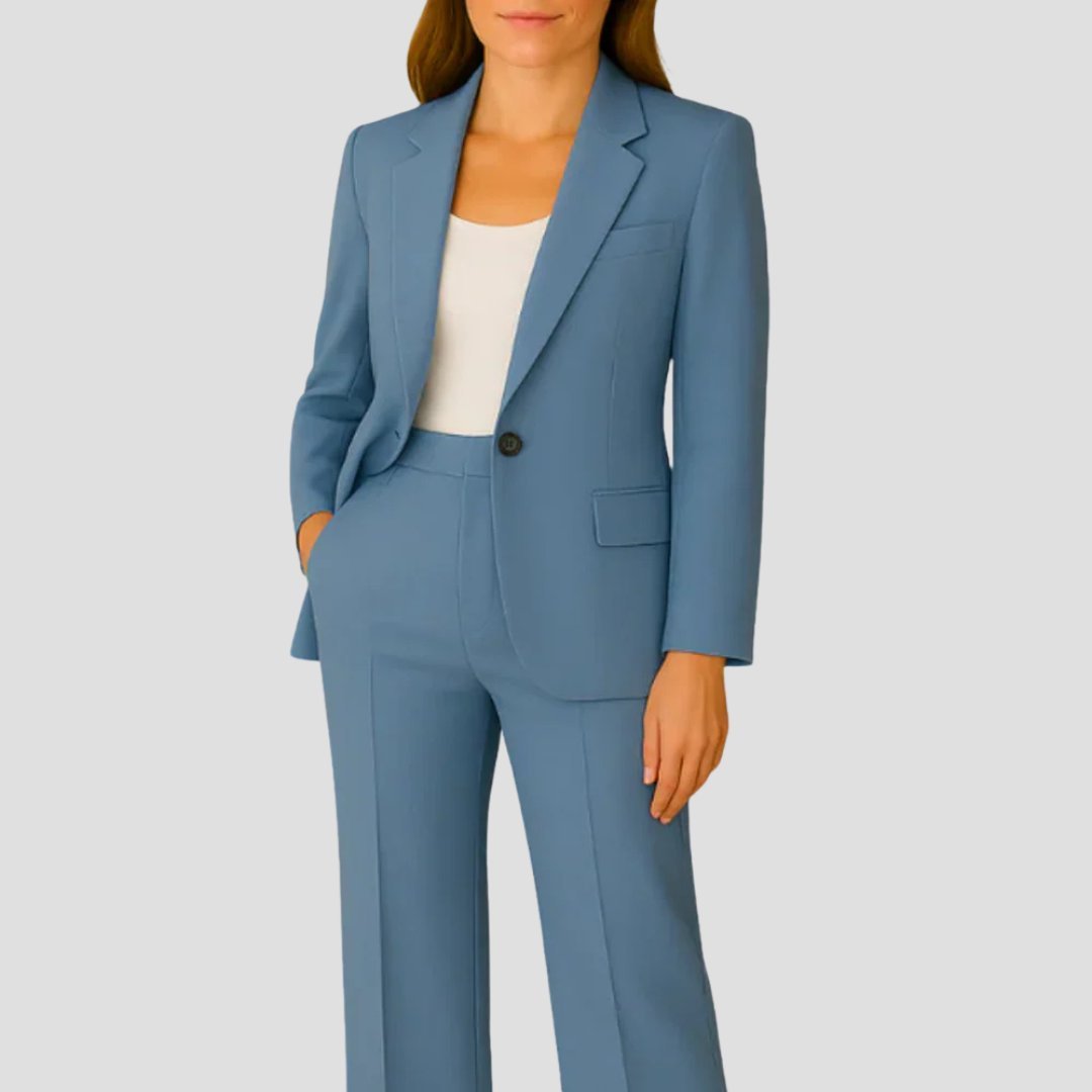Women's Single-Button Tailored Two-Piece Blazer Suit Set - Blue