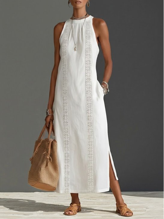 Women's Sleeveless Embroidered Midi Shift Dress