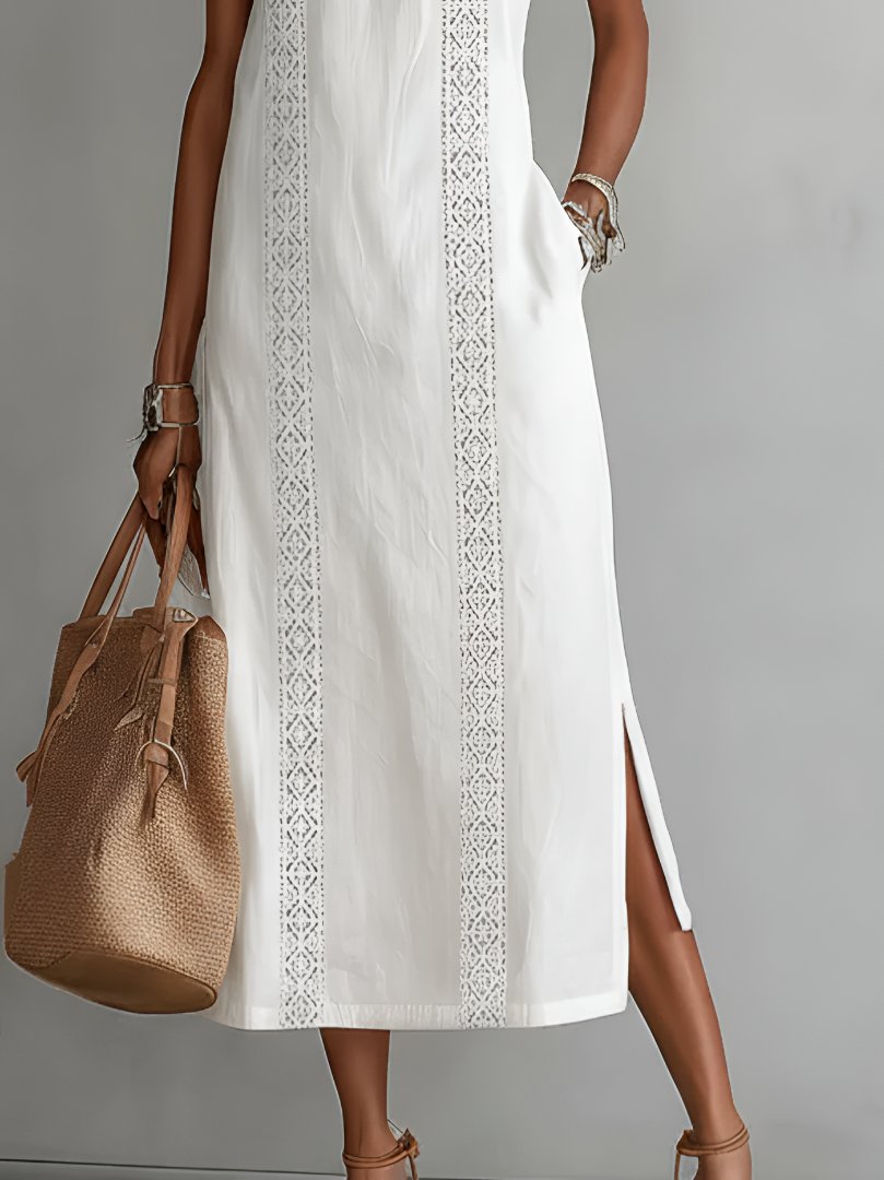 Women's Sleeveless Embroidered Midi Shift Dress