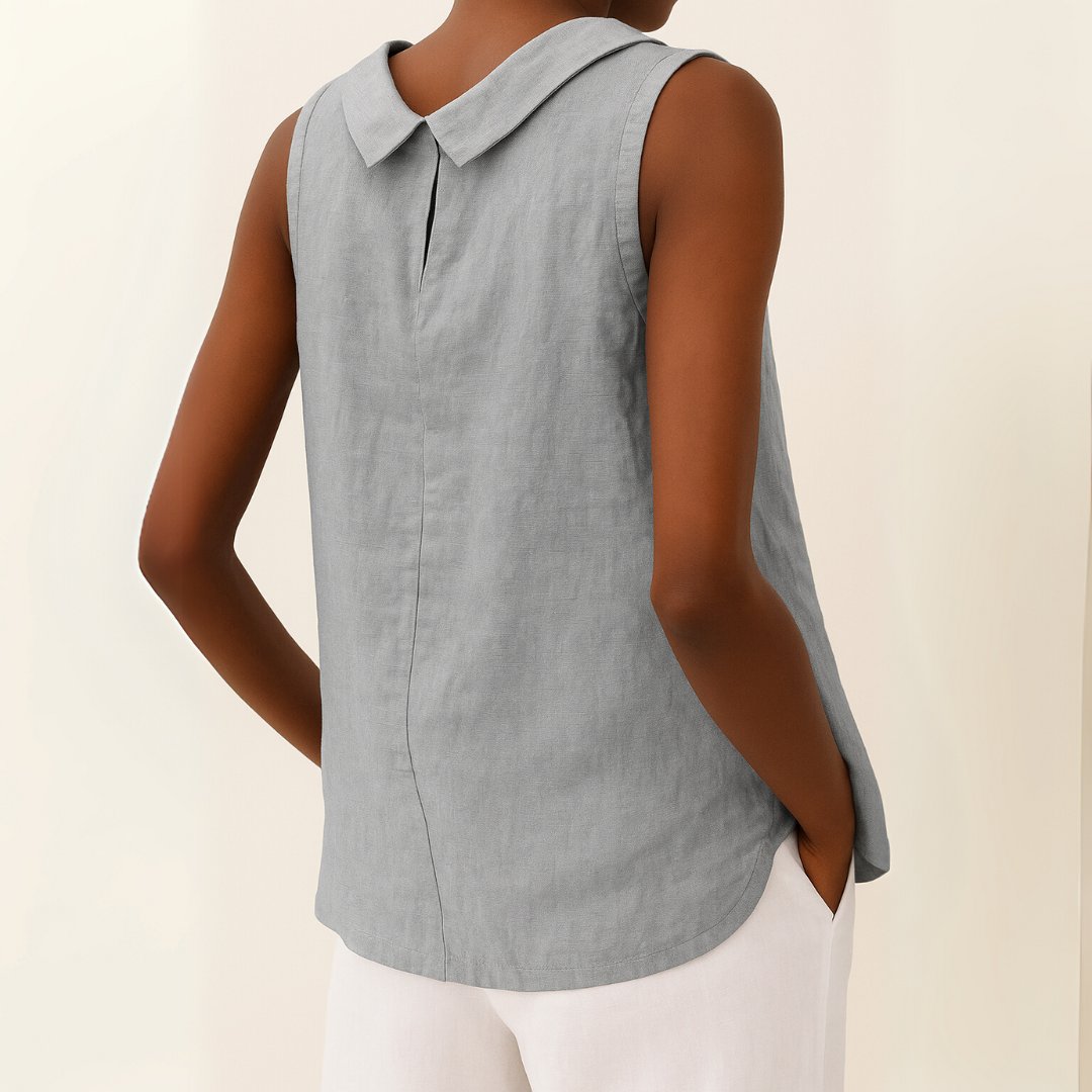 Women's Sleeveless Roll-Neck Linen-Blend Boxy Blouse