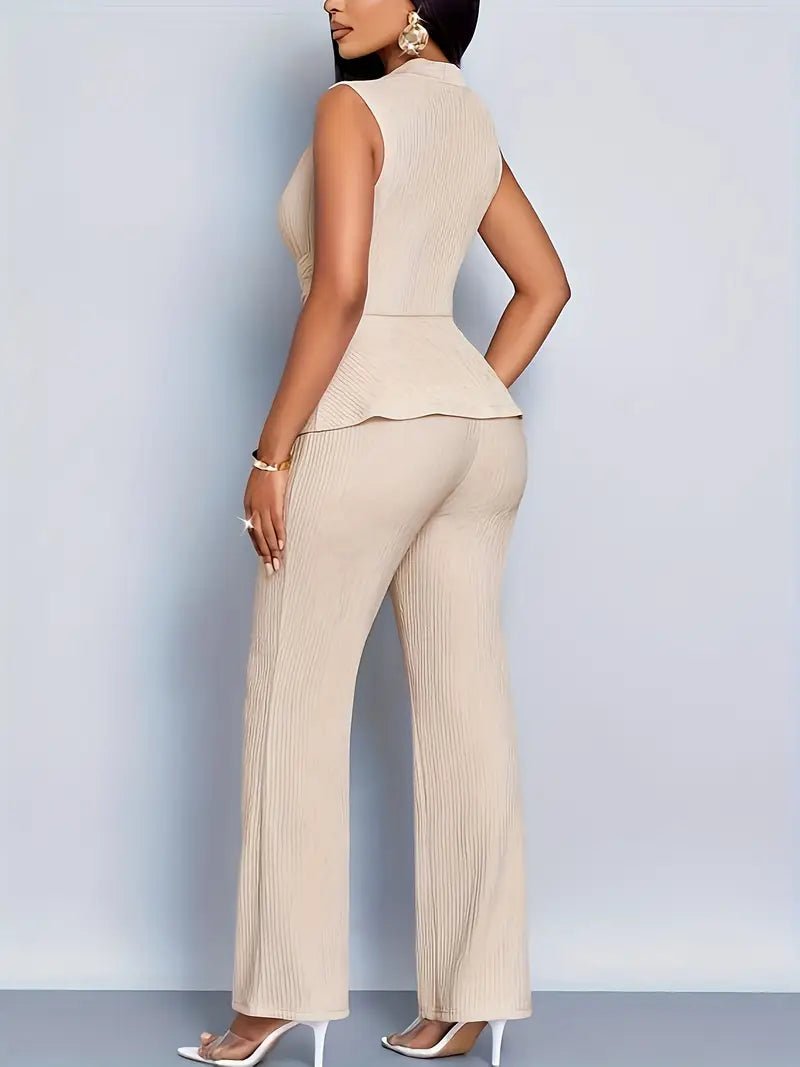 Women's Sleeveless Wrap Peplum Top Flared Pants Two-Piece Set
