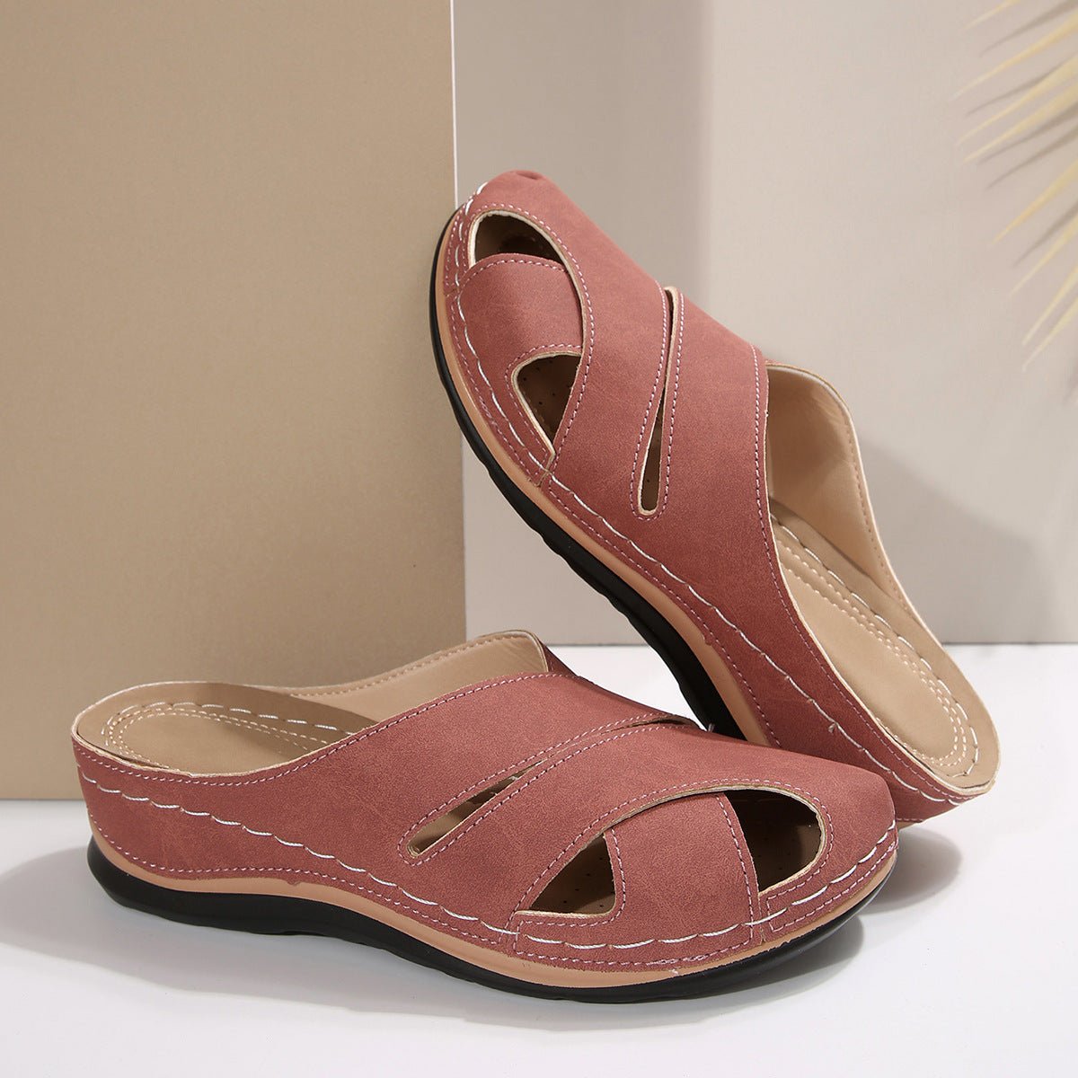 Women's Slip-On Cutout Comfort Slide Sandals Round Toe - Pink