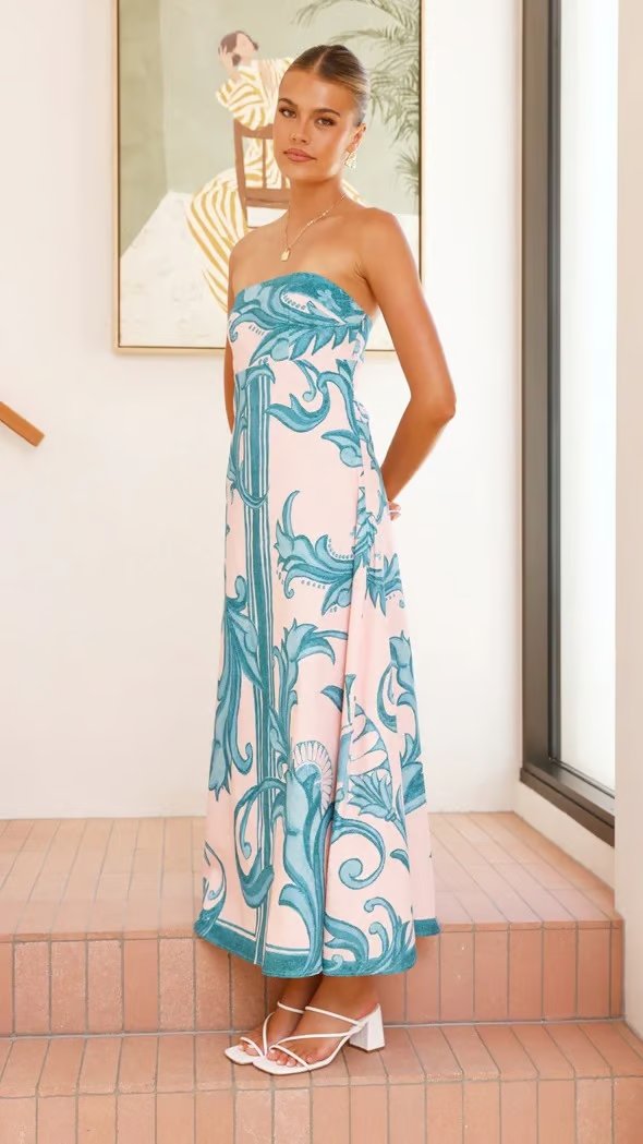 Women's Strapless Baroque-Print Maxi Tube Dress