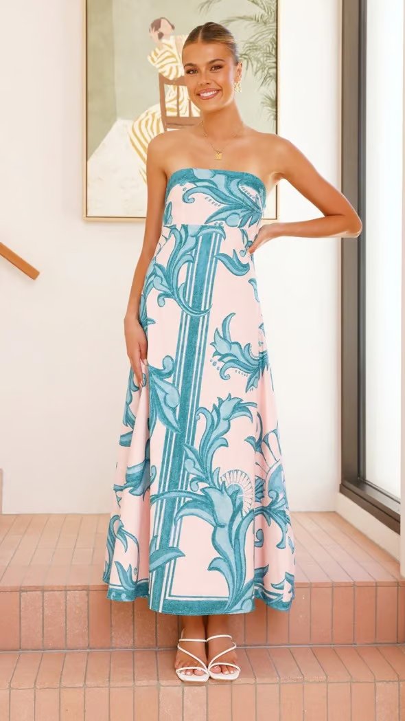 Women's Strapless Baroque-Print Maxi Tube Dress