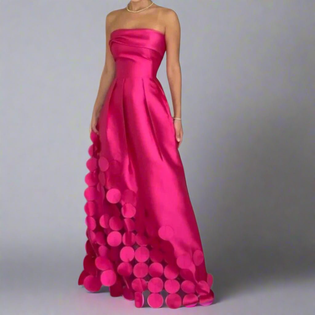 Women's Strapless Fitted Bodice Satin Maxi Evening Gown - Pink