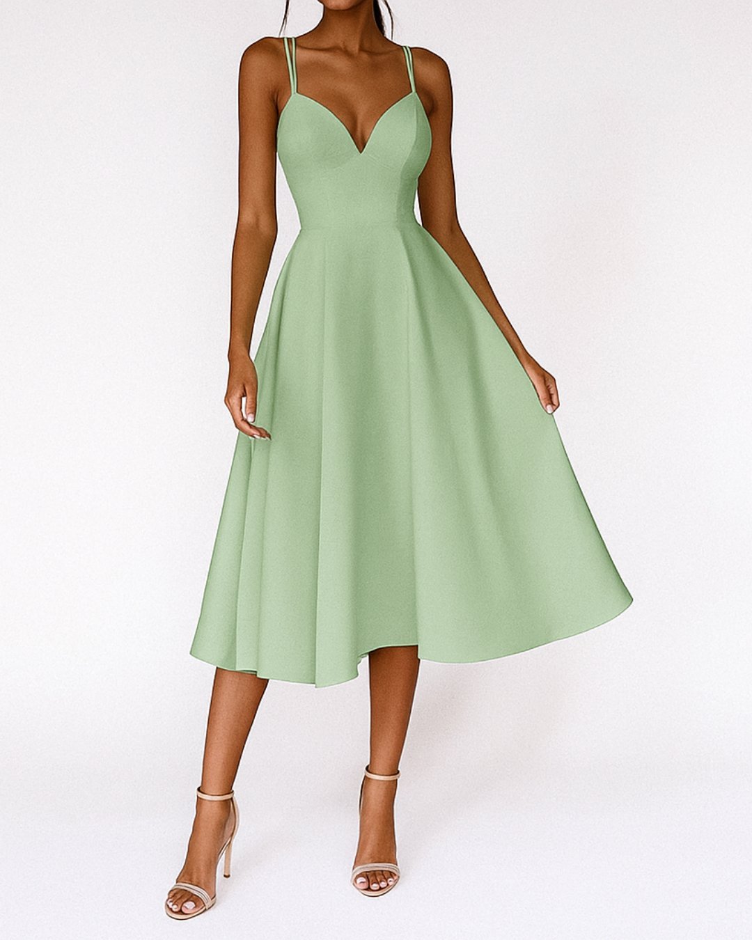 Women's Sweetheart A-Line Spaghetti Strap Midi Dress - Green