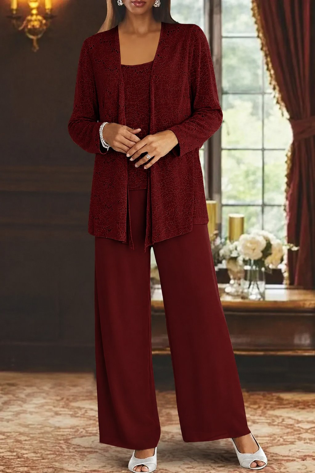 Women's Three-Piece Sequin Jacket Wide-Leg Pants Set
