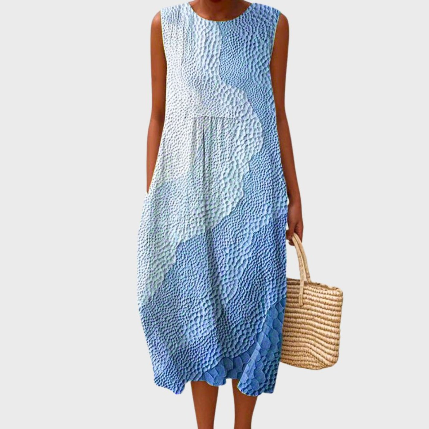 Women's Tiered Sleeveless Linen Plaid Midi Dress - Steel Blue