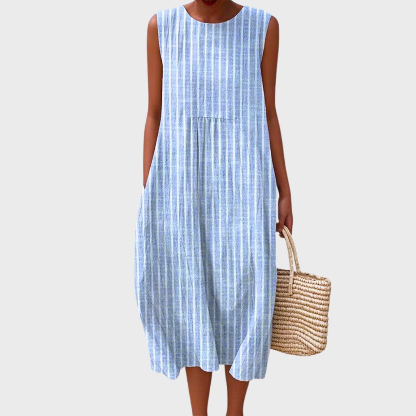 Women's Tiered Sleeveless Linen Plaid Midi Dress - Blue