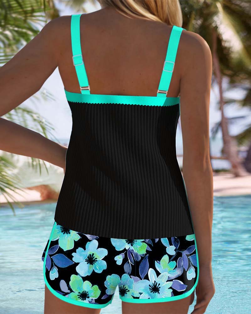 Women's Tummy Control Tankini Set Floral Two-Piece Swimsuit