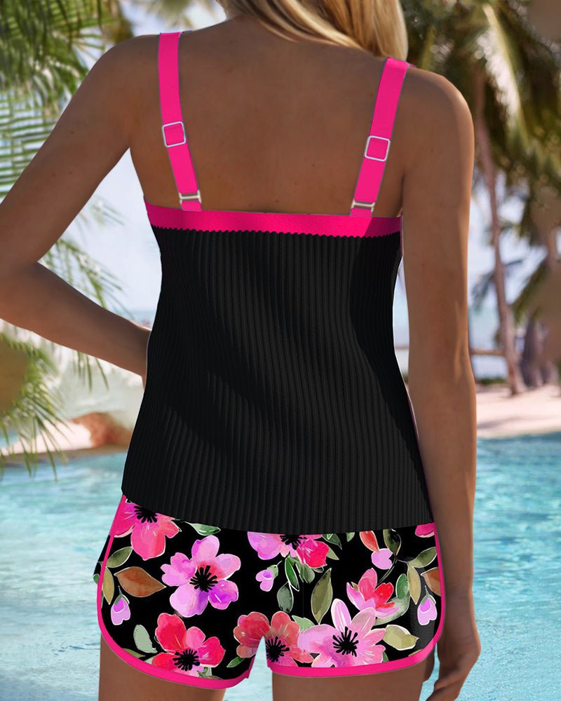 Women's Tummy Control Tankini Set Floral Two-Piece Swimsuit
