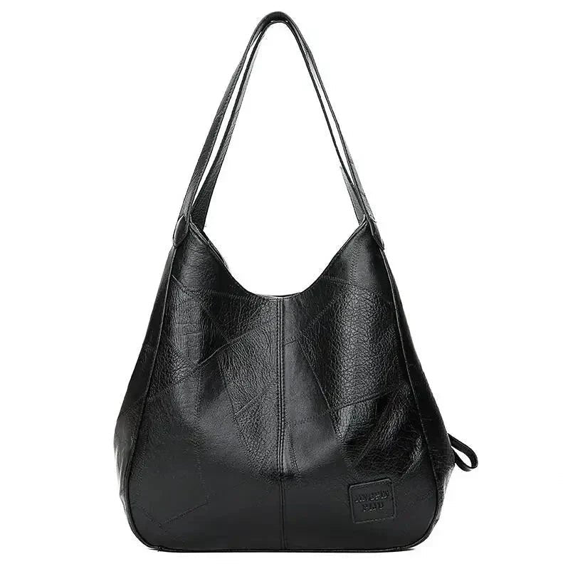 Women's Vintage Soft Leather Hobo Shoulder Bag - Black