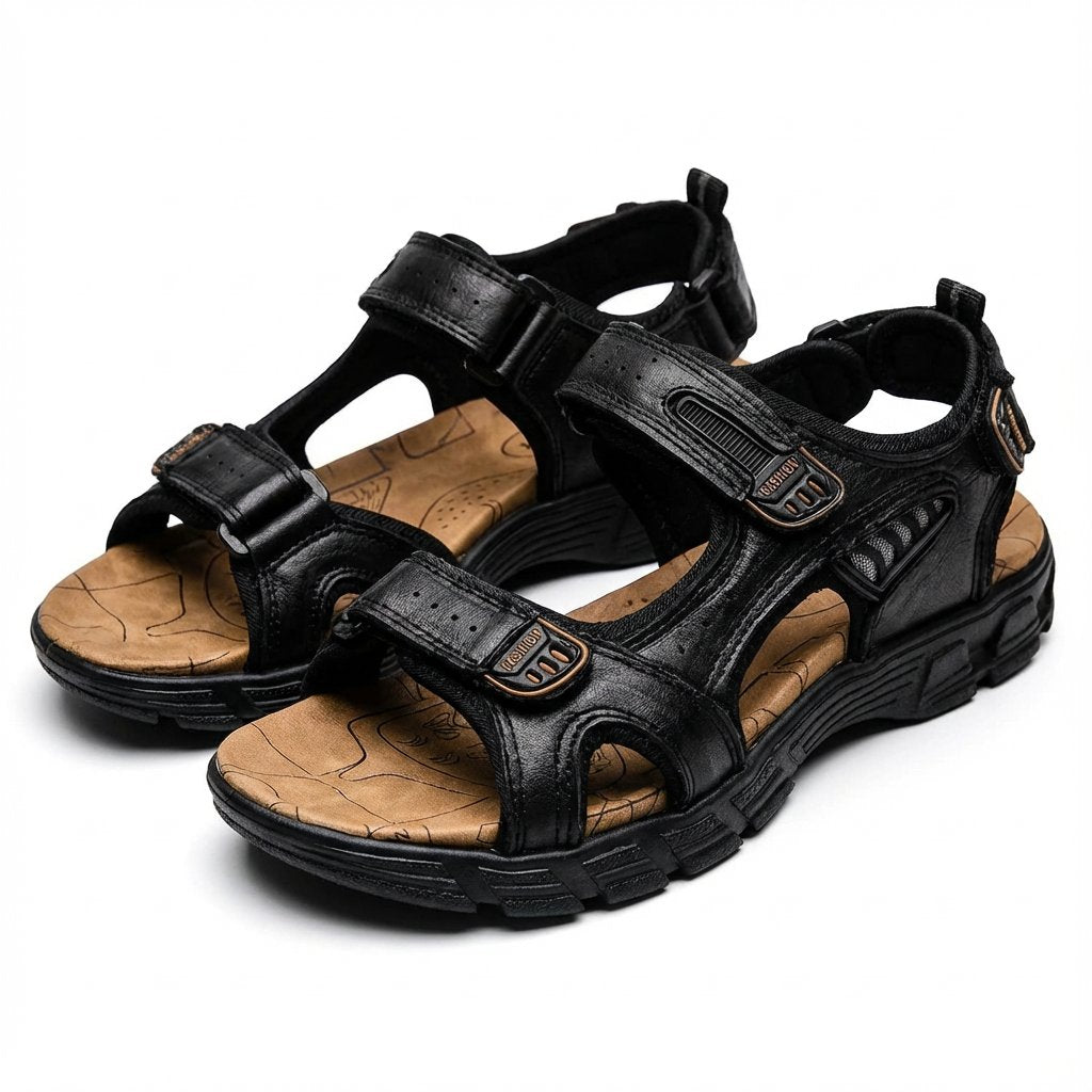 Men's Adjustable Velcro Strap Outdoor Trekking Sandals - Negro