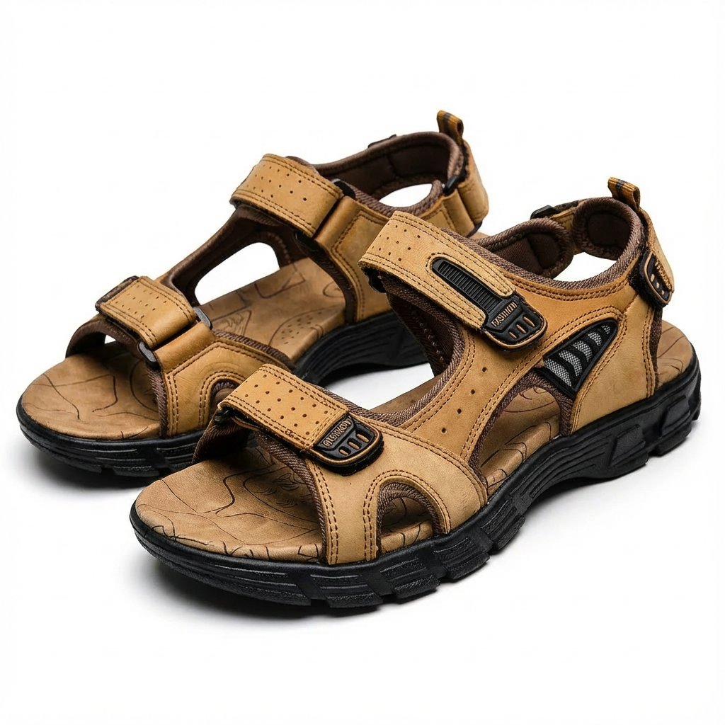 Men's Adjustable Velcro Strap Outdoor Trekking Sandals - Marrón claro