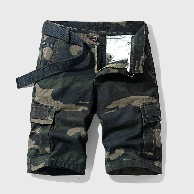 Men's Camouflage Knee-Length Belted Cargo Shorts - Black