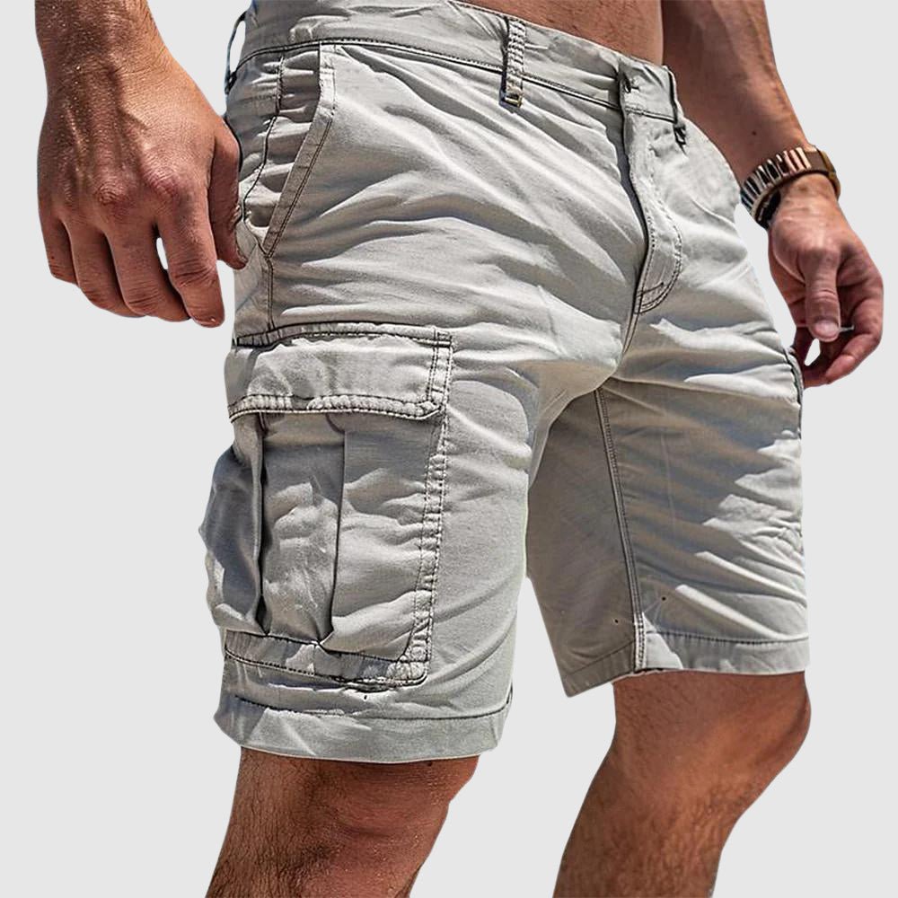 Men's Knee-Length Cargo Shorts Button-Zip Flap-Pocket - White