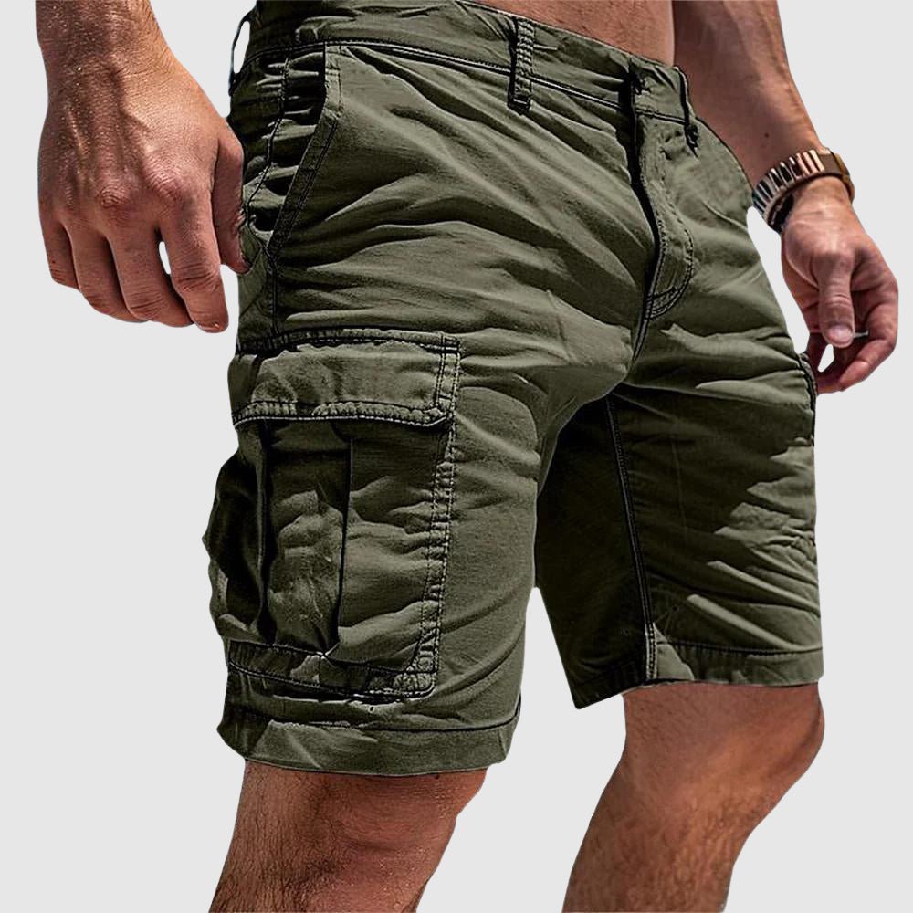 Men's Knee-Length Cargo Shorts Button-Zip Flap-Pocket - Green