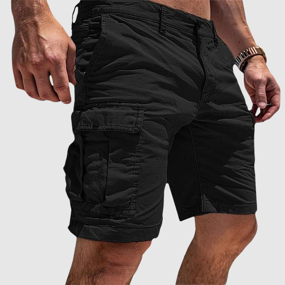 Men's Knee-Length Cargo Shorts Button-Zip Flap-Pocket - Black