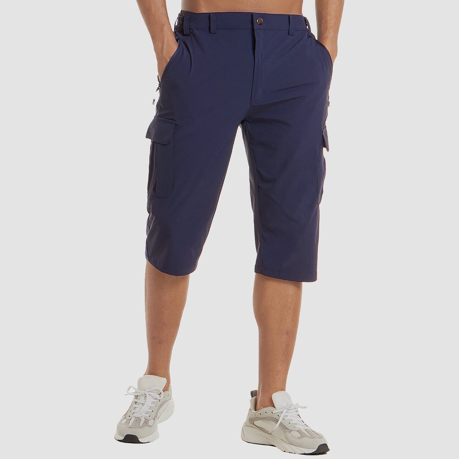 Men's Knee-Length Straight-Leg Cargo Shorts Button-Fly - Dark Blue