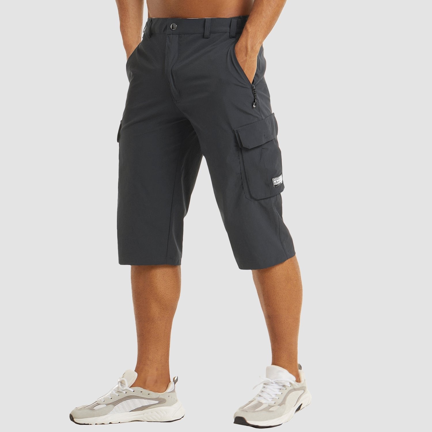 Men's Knee-Length Straight-Leg Cargo Shorts Button-Fly - Dark Gray