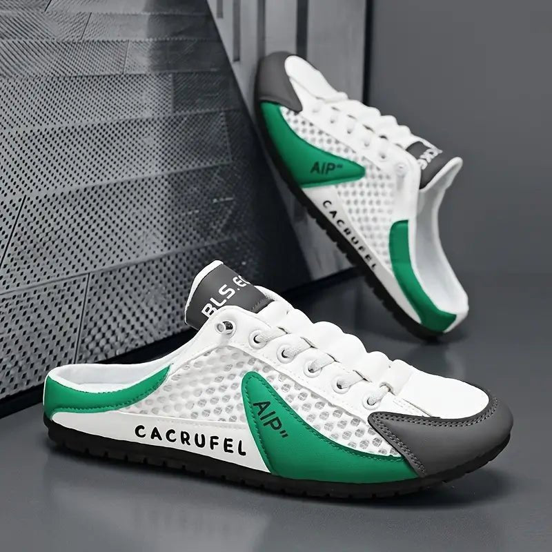 Men's Lace-Up Half-Shoe Backless Slip-On Sneaker Mules - Green