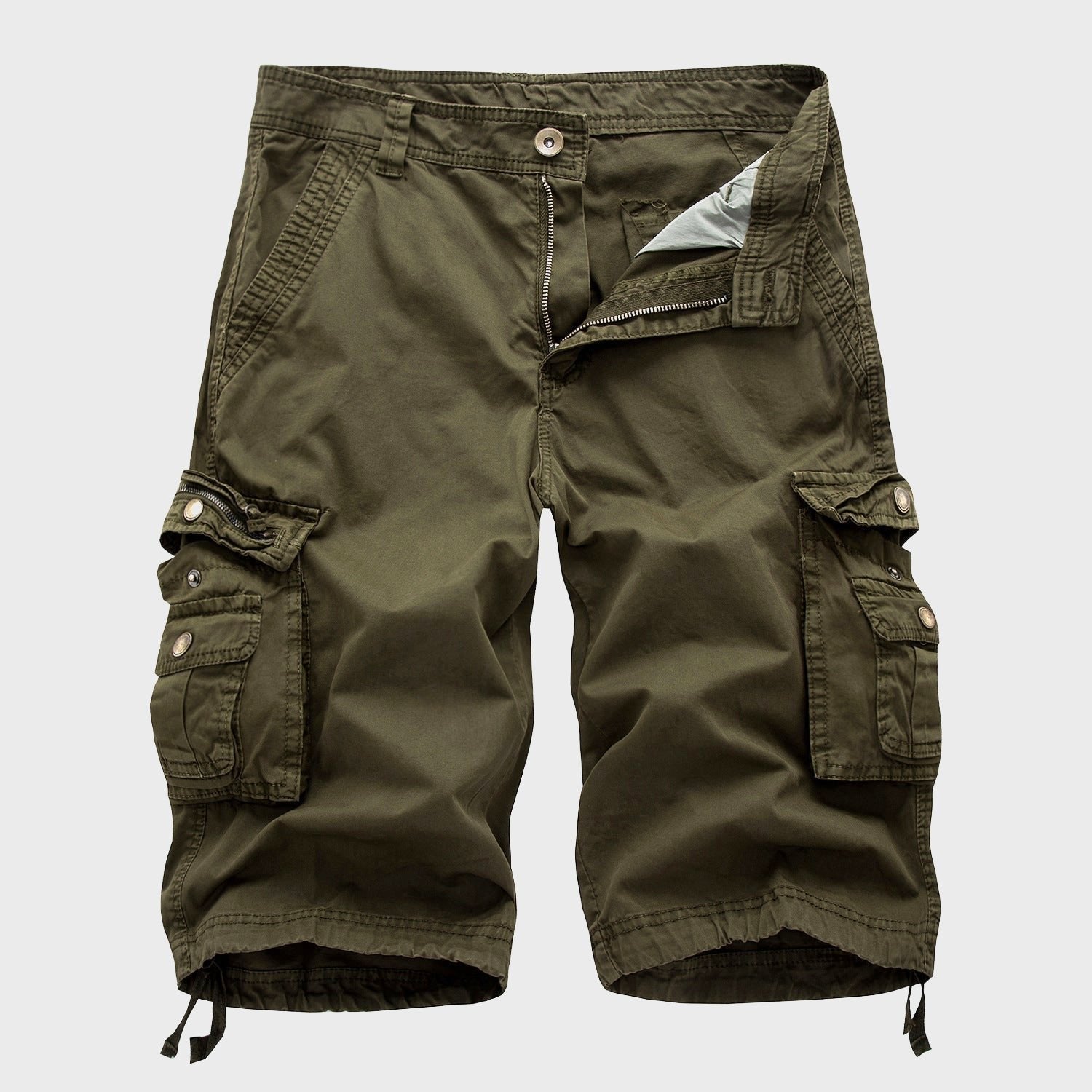 Men's Multi-Pocket Drawstring Knee-Length Cargo Shorts - Green