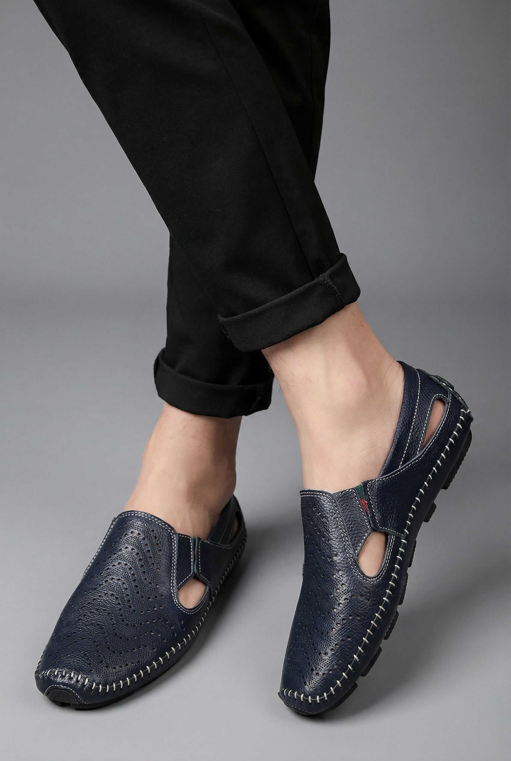 Men's Perforated Hand-Stitched Slip-On Driving Loafers