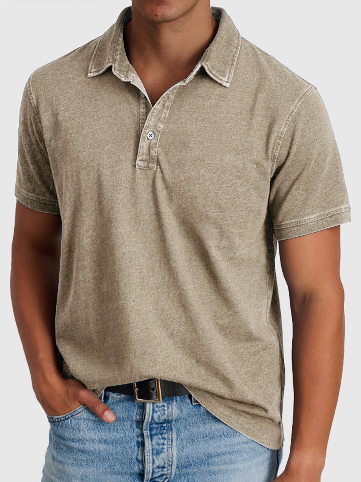 Men's Regular-Fit Short-Sleeve Cotton-Denim Polo Shirt - Khaki