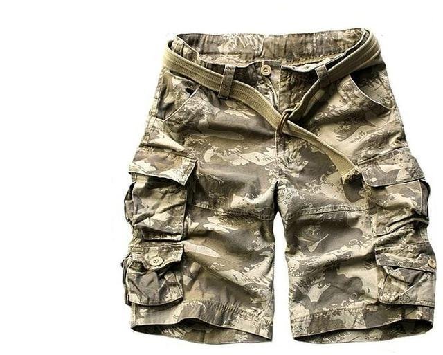 Men's Relaxed-Fit Camouflage Multi-Pocket Belted Cargo Shorts - Khaki Camo
