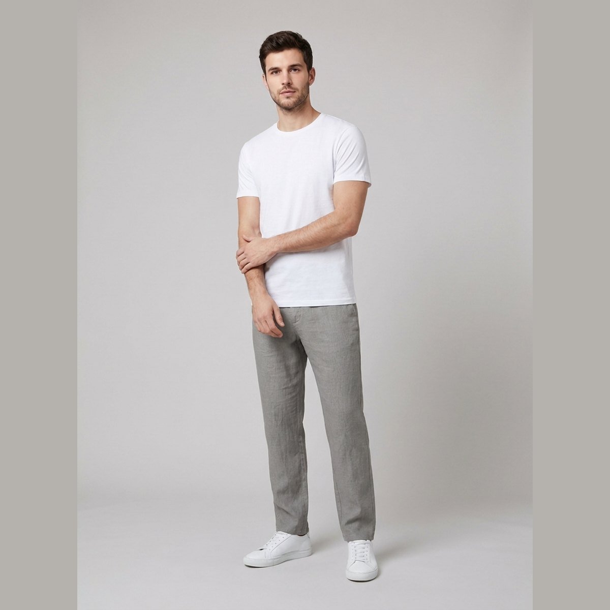 Men's Relaxed-Fit Drawstring Linen Pleated Pants - Gray