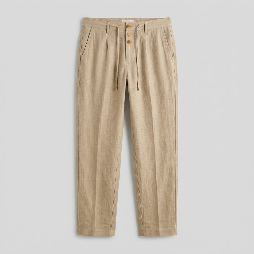 Men's Relaxed-Fit Drawstring Linen Pleated Pants