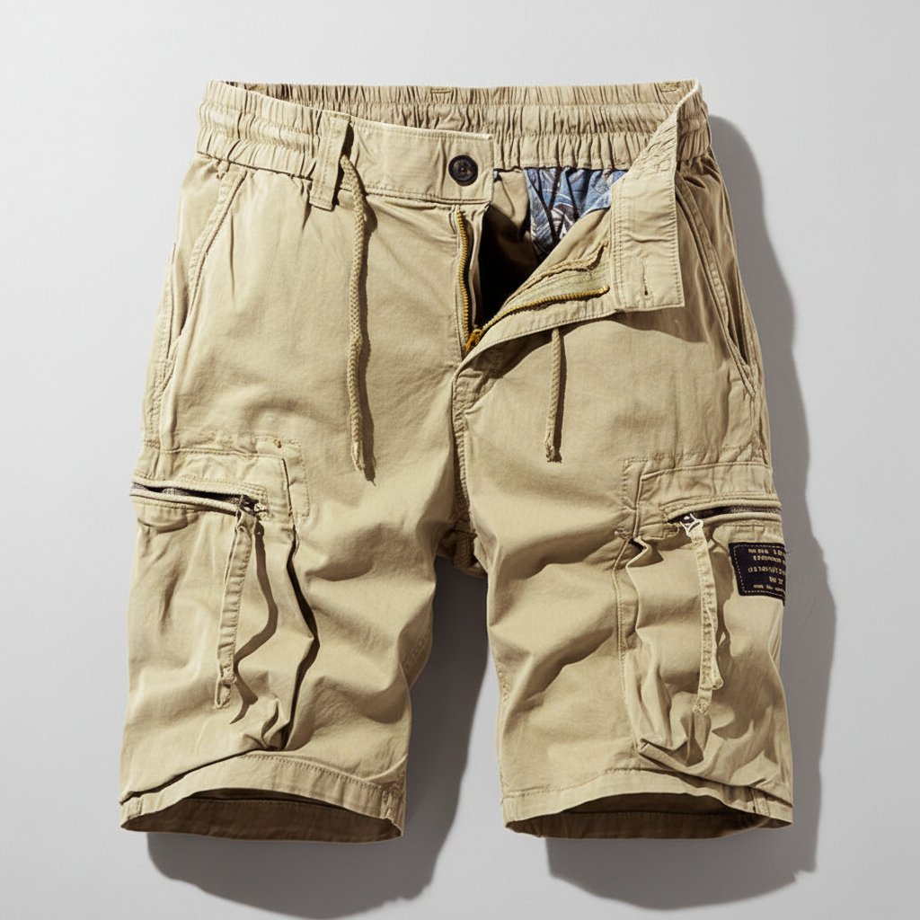 Men's Relaxed-Fit Elastic-Waist Drawstring Cargo Shorts - Khaki