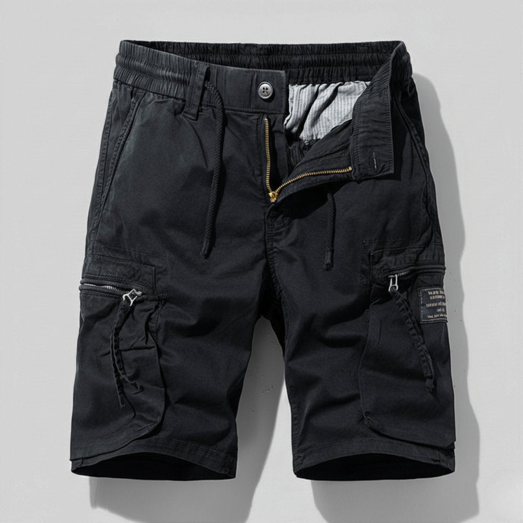 Men's Relaxed-Fit Elastic-Waist Drawstring Cargo Shorts - Black