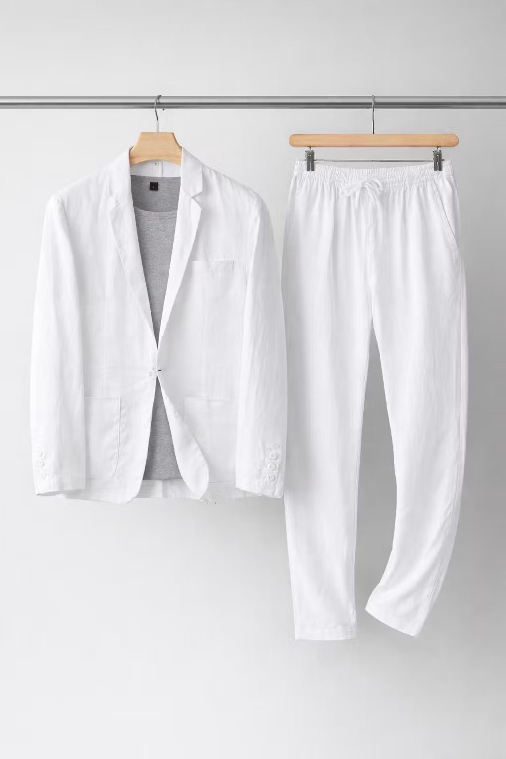 Men's Relaxed-Fit Two-Piece Linen Suit Set Blazer Pants - White