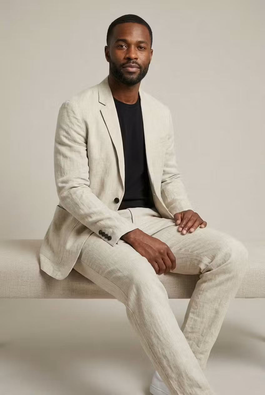 Men's Relaxed-Fit Two-Piece Linen Suit Set Blazer Pants