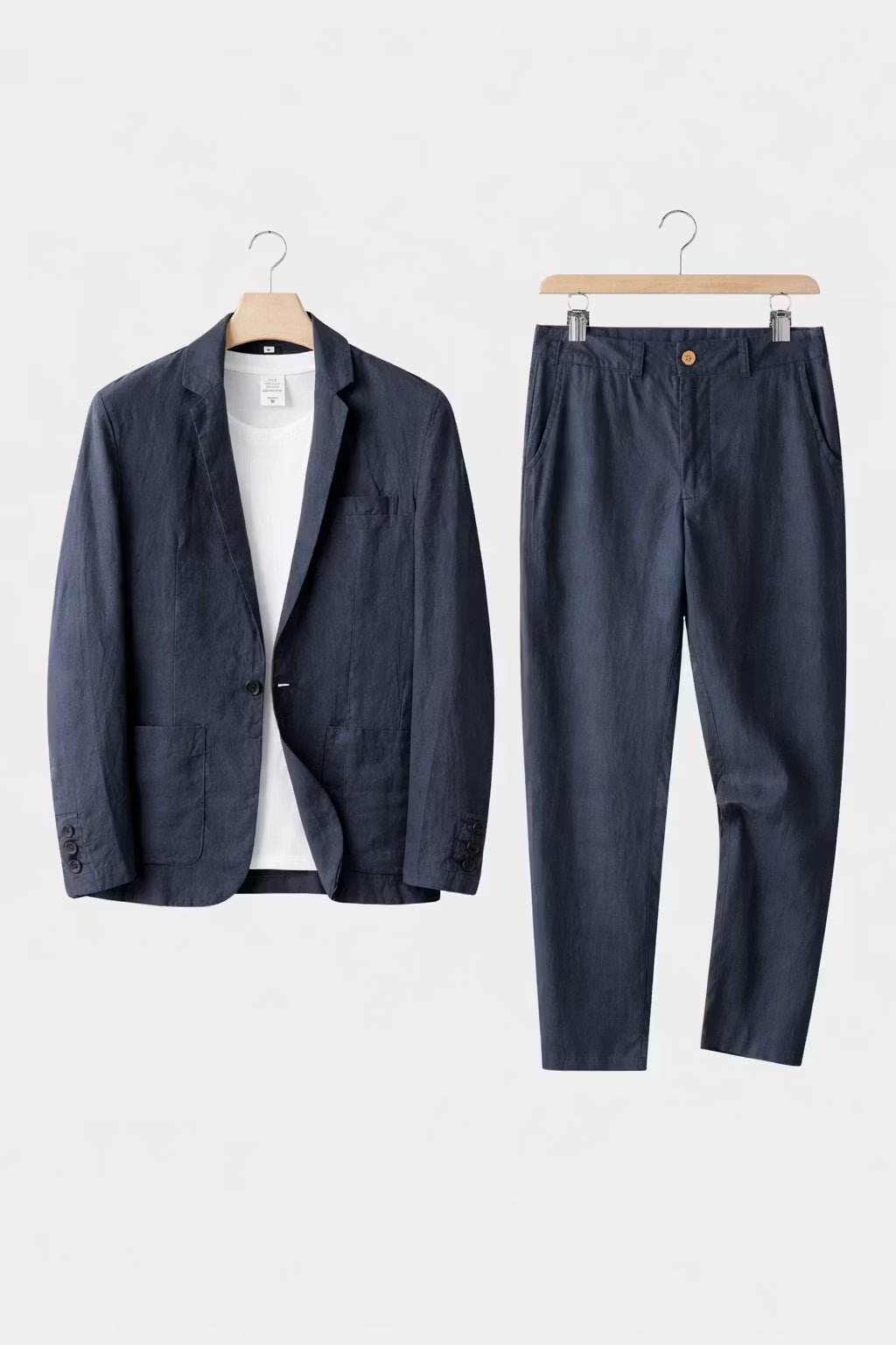 Men's Relaxed-Fit Two-Piece Linen Suit Set Blazer Pants - Blue