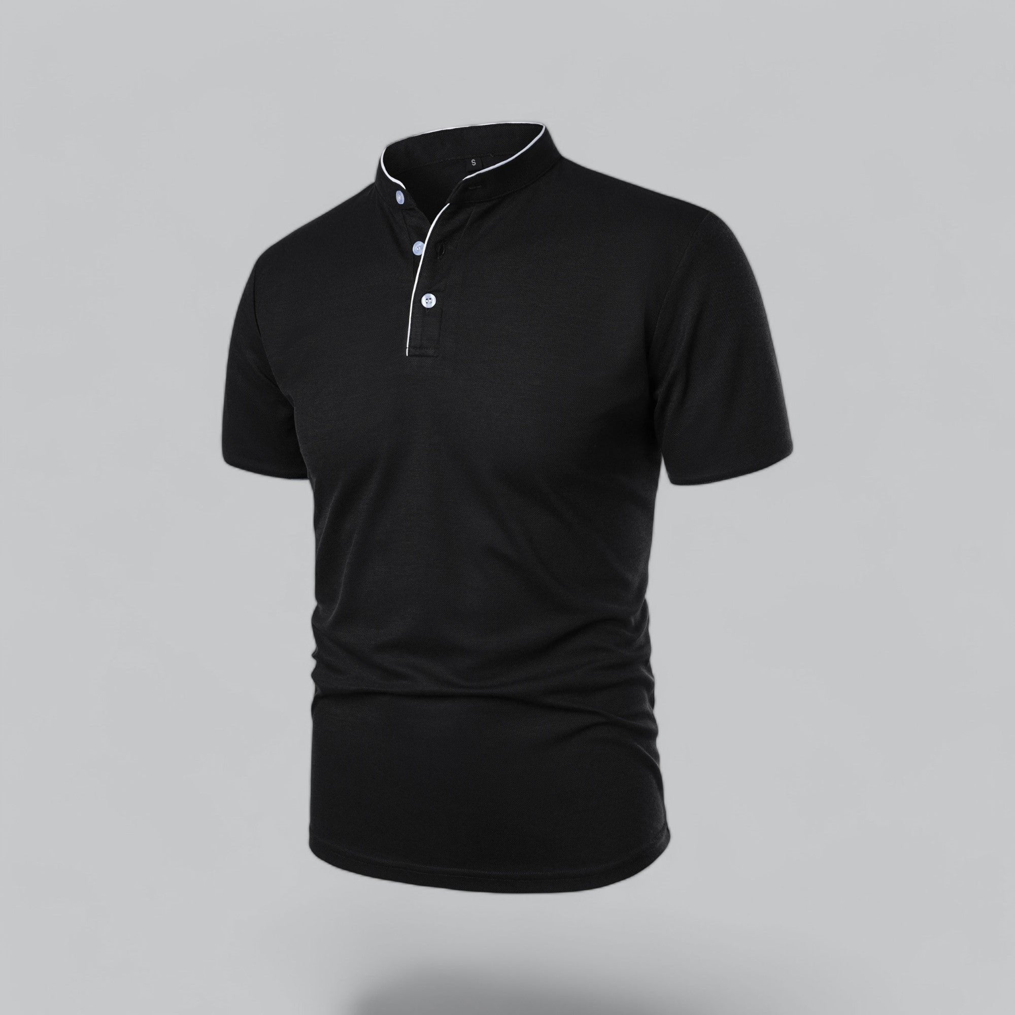 Men's Short-Sleeve Cotton Mandarin Collar Three-Button Polo Shirt