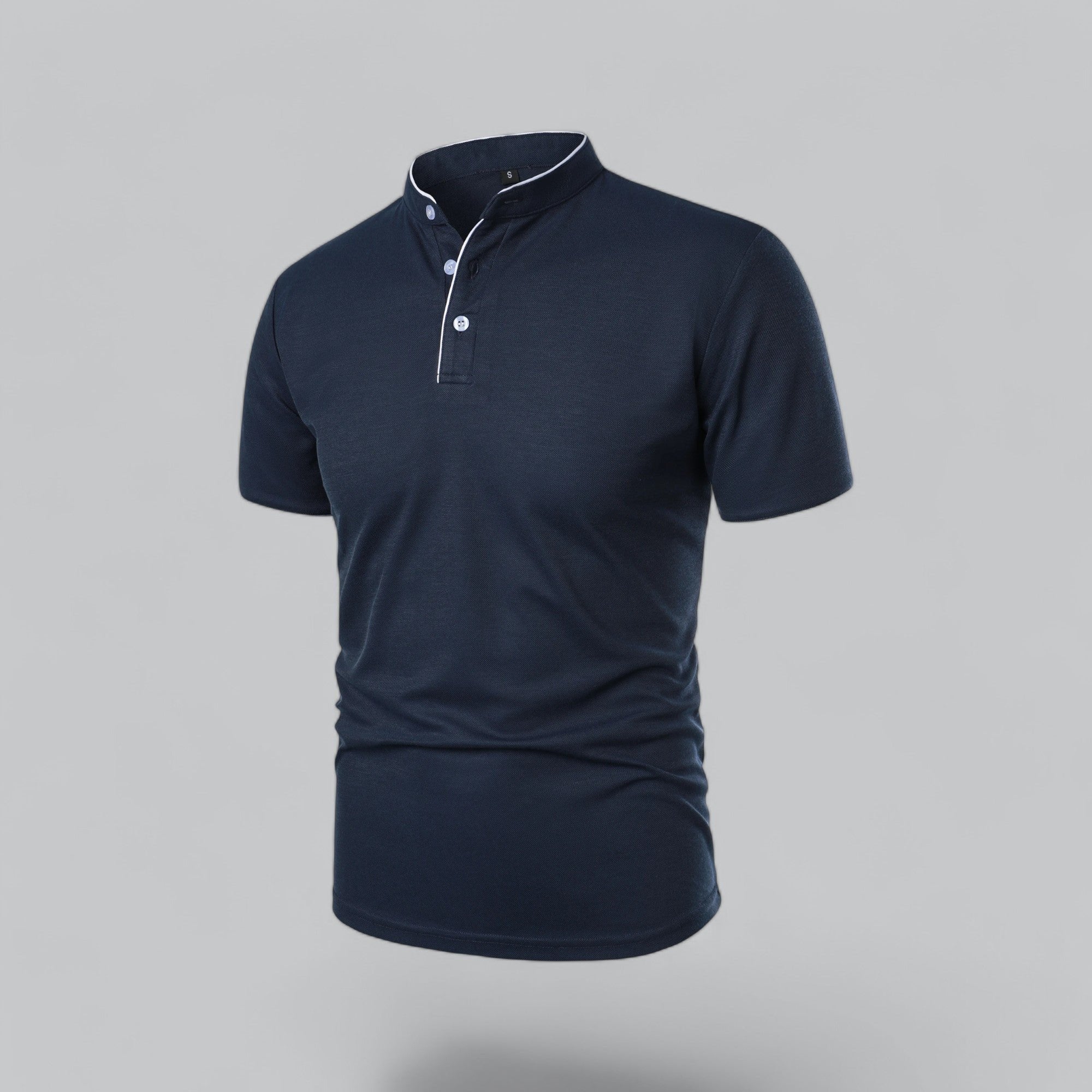 Men's Short-Sleeve Cotton Mandarin Collar Three-Button Polo Shirt