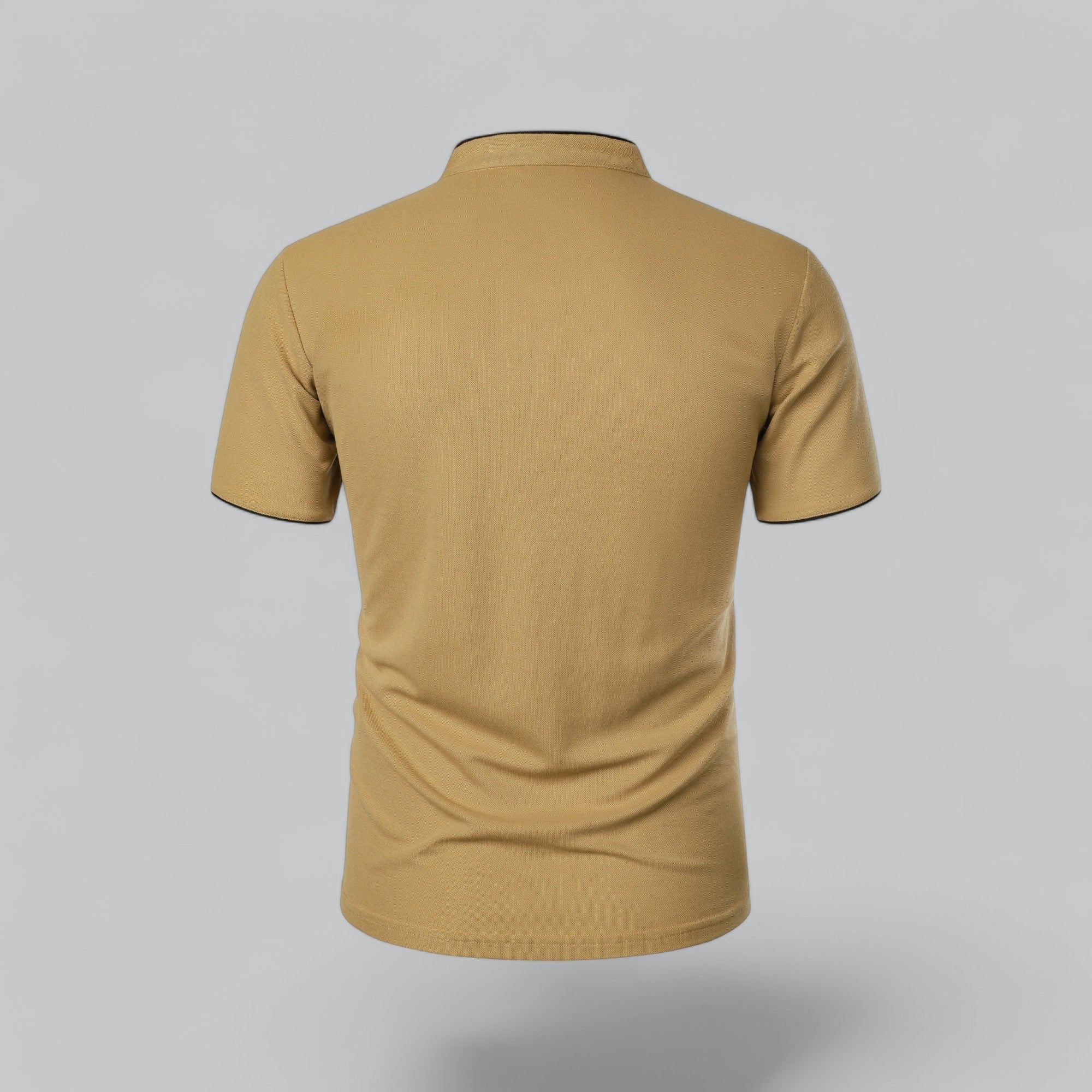 Men's Short-Sleeve Cotton Mandarin Collar Three-Button Polo Shirt