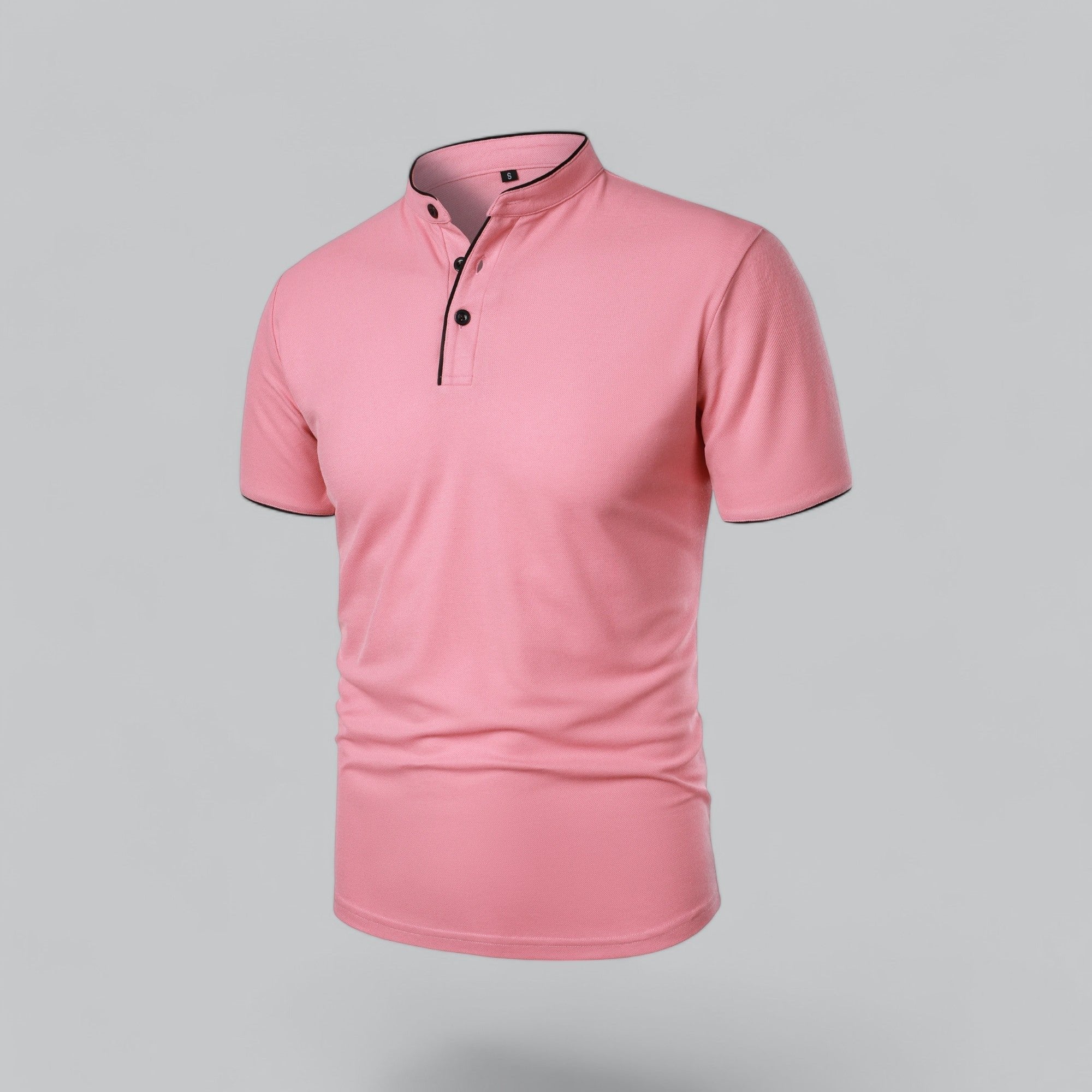 Men's Short-Sleeve Cotton Mandarin Collar Three-Button Polo Shirt