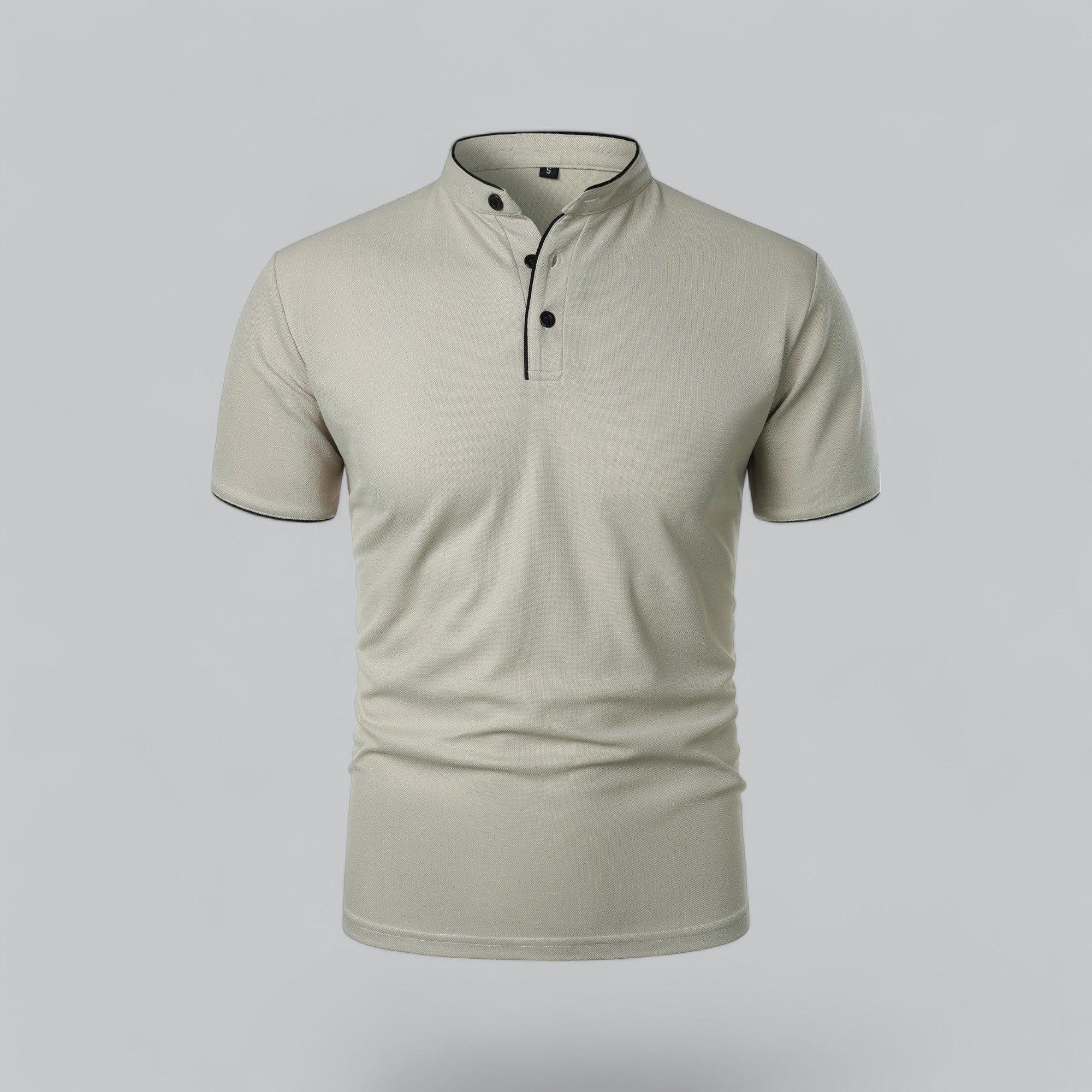 Men's Short-Sleeve Cotton Mandarin Collar Three-Button Polo Shirt - Light Grey