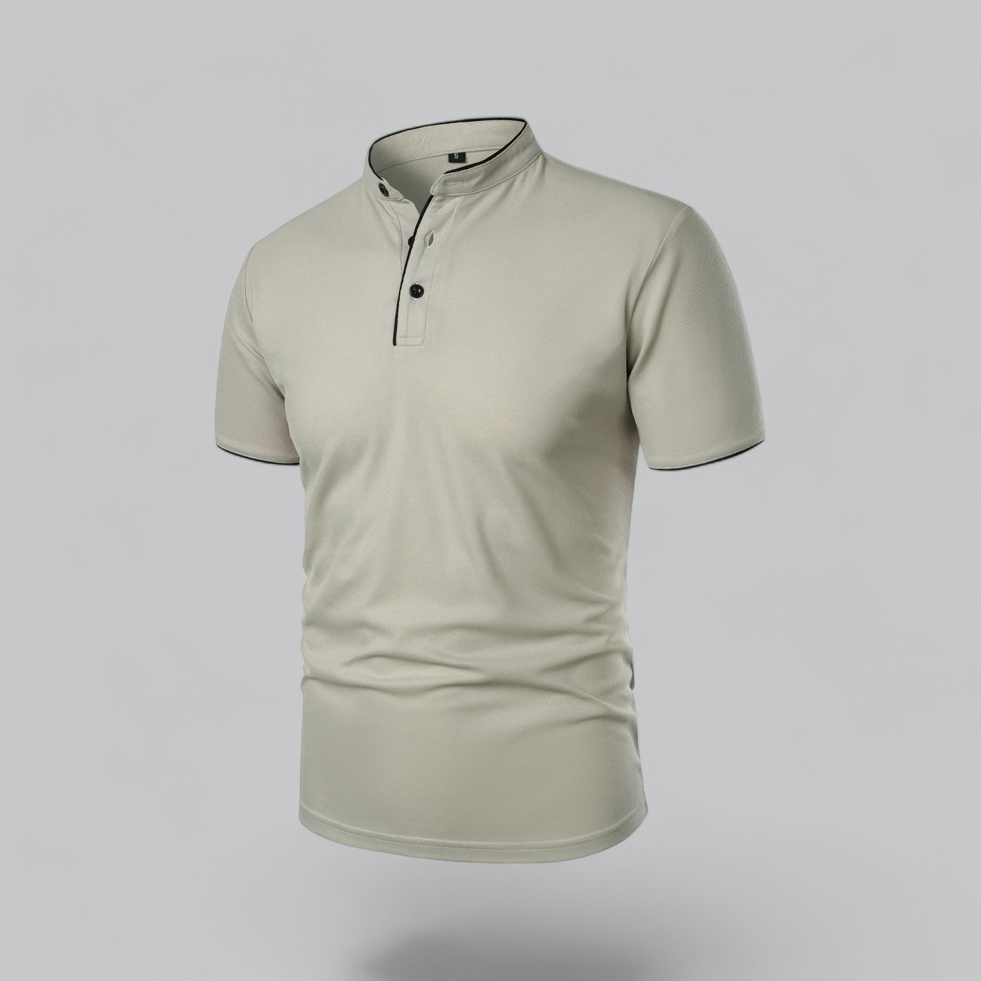 Men's Short-Sleeve Cotton Mandarin Collar Three-Button Polo Shirt