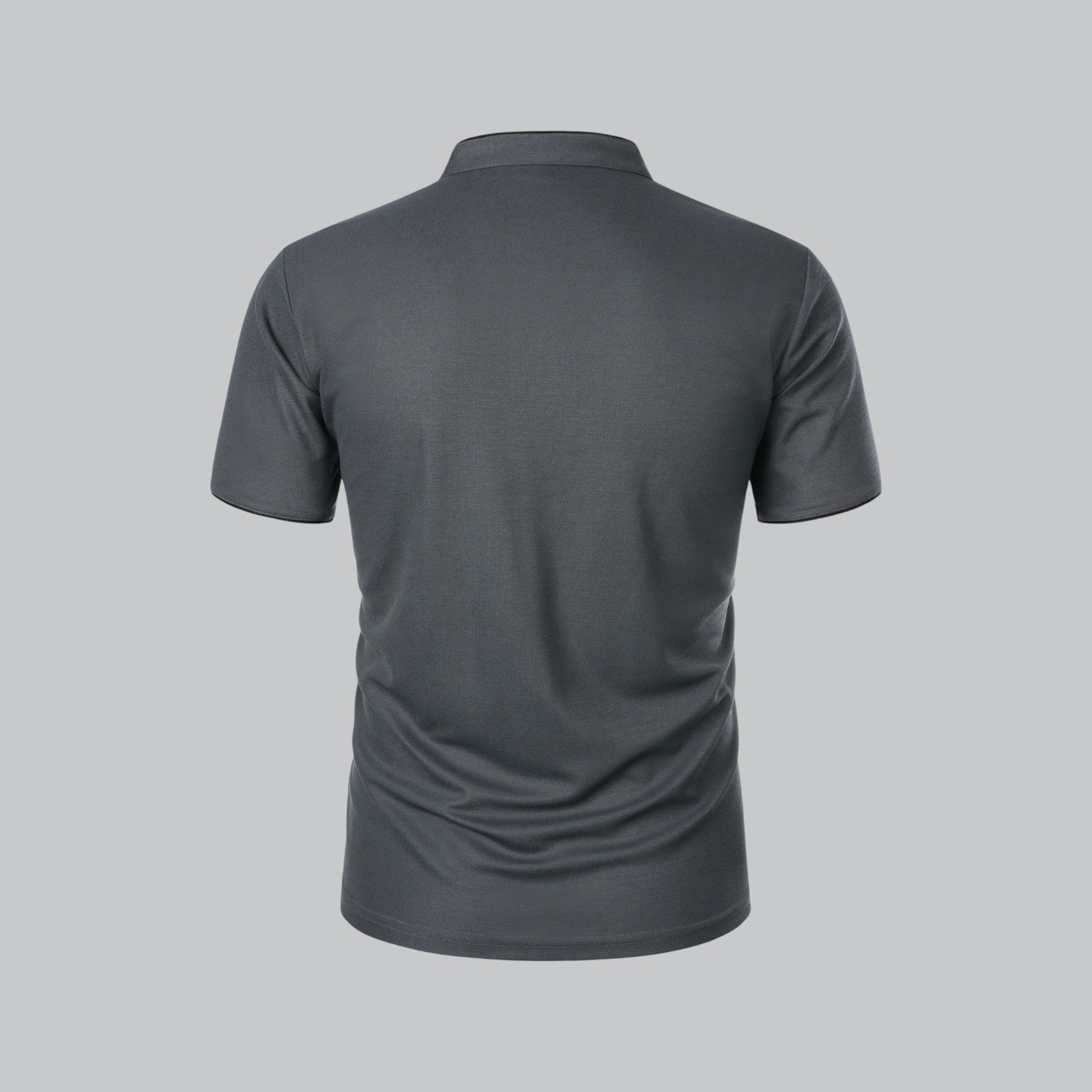 Men's Short-Sleeve Cotton Mandarin Collar Three-Button Polo Shirt