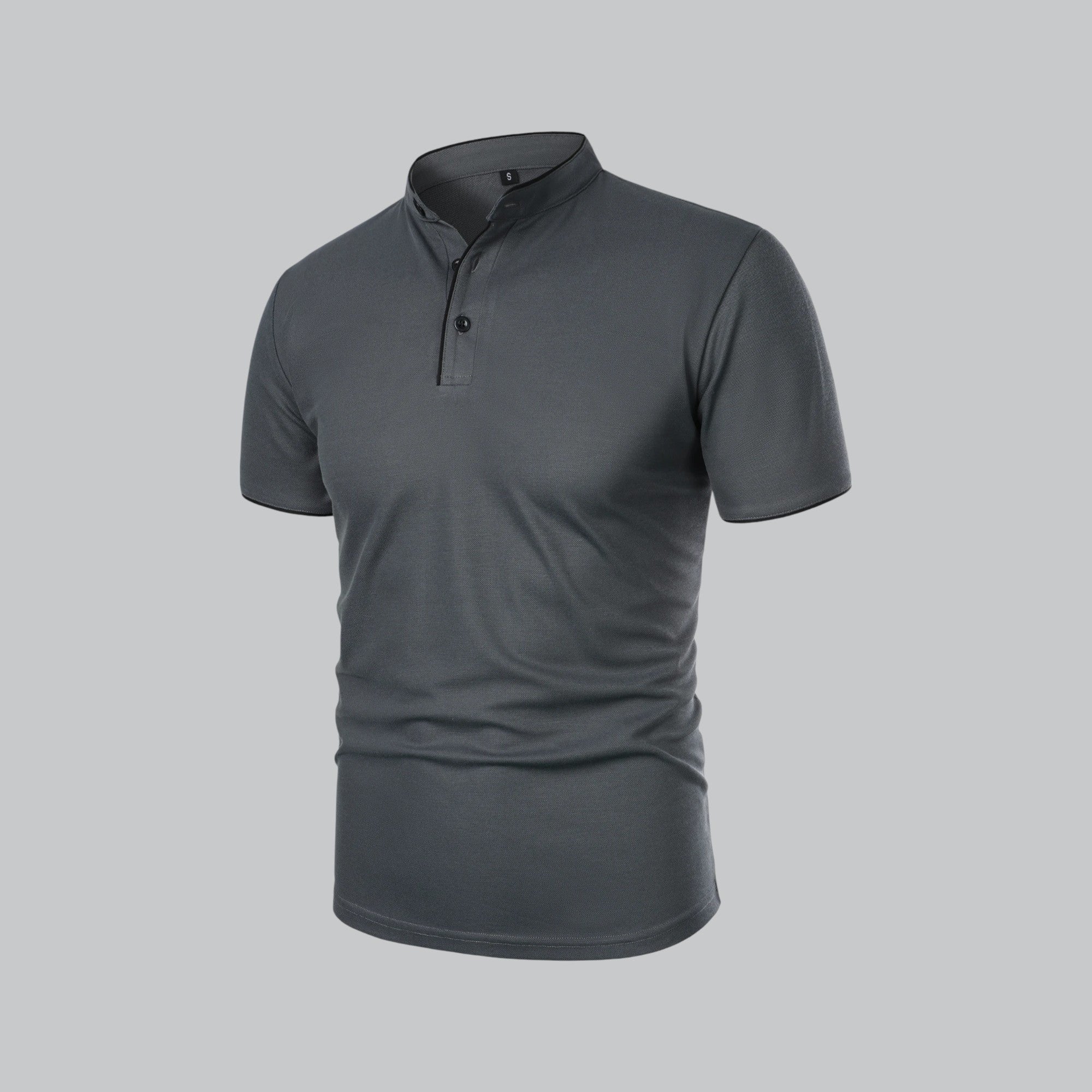 Men's Short-Sleeve Cotton Mandarin Collar Three-Button Polo Shirt