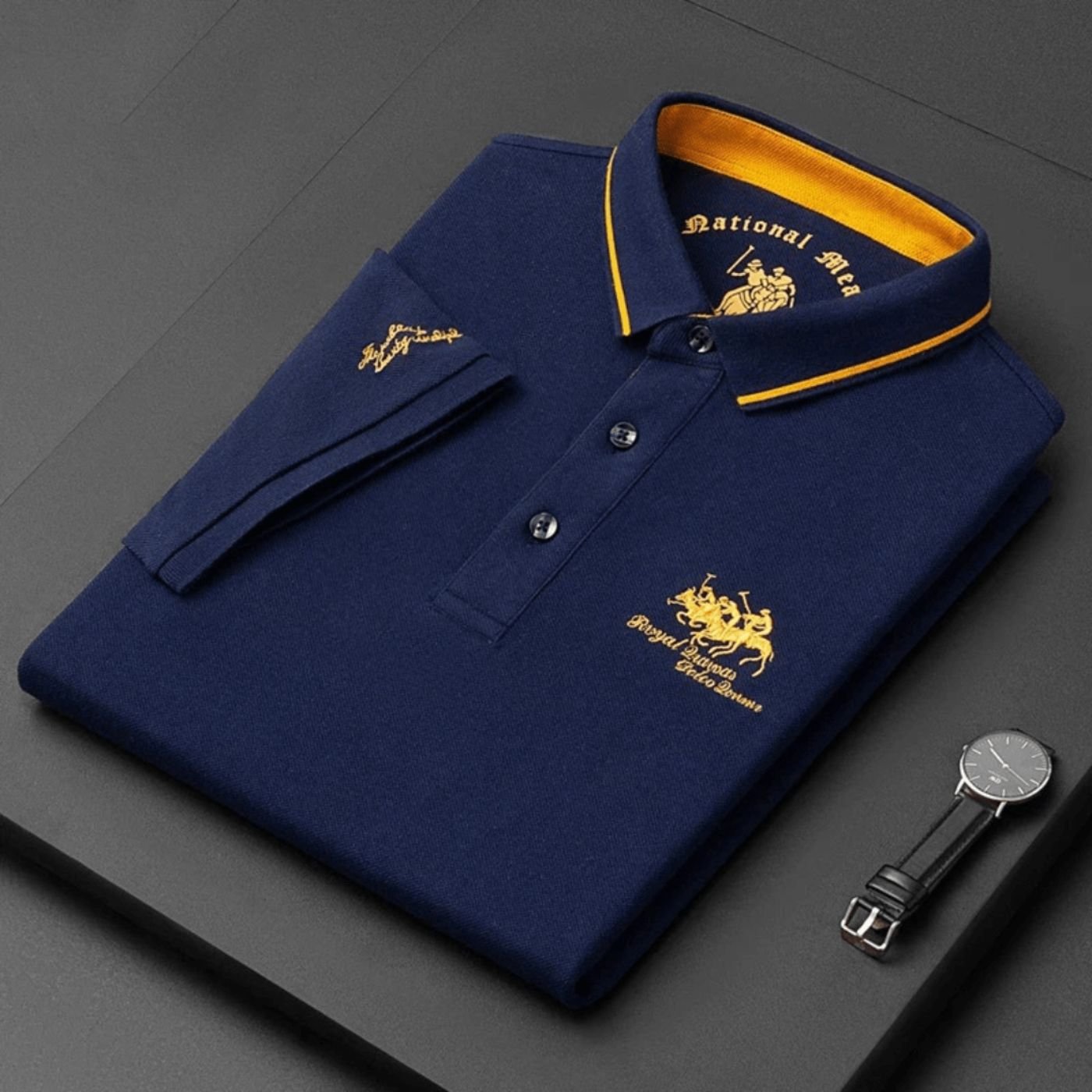 Men's Short-Sleeve Moisture-Wicking Contrast-Trim Polo Shirt - Niebieski