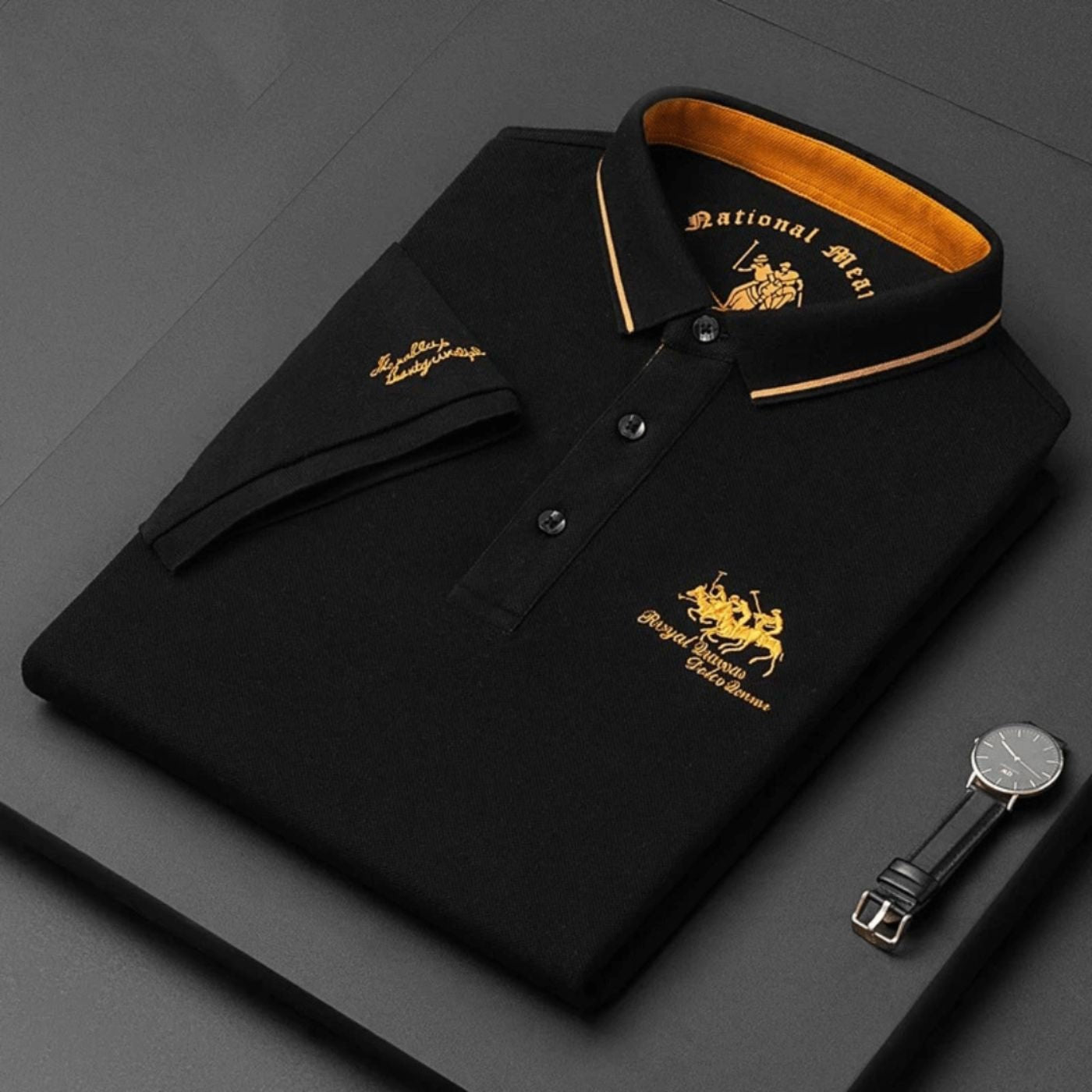 Men's Short-Sleeve Moisture-Wicking Contrast-Trim Polo Shirt - Czarny