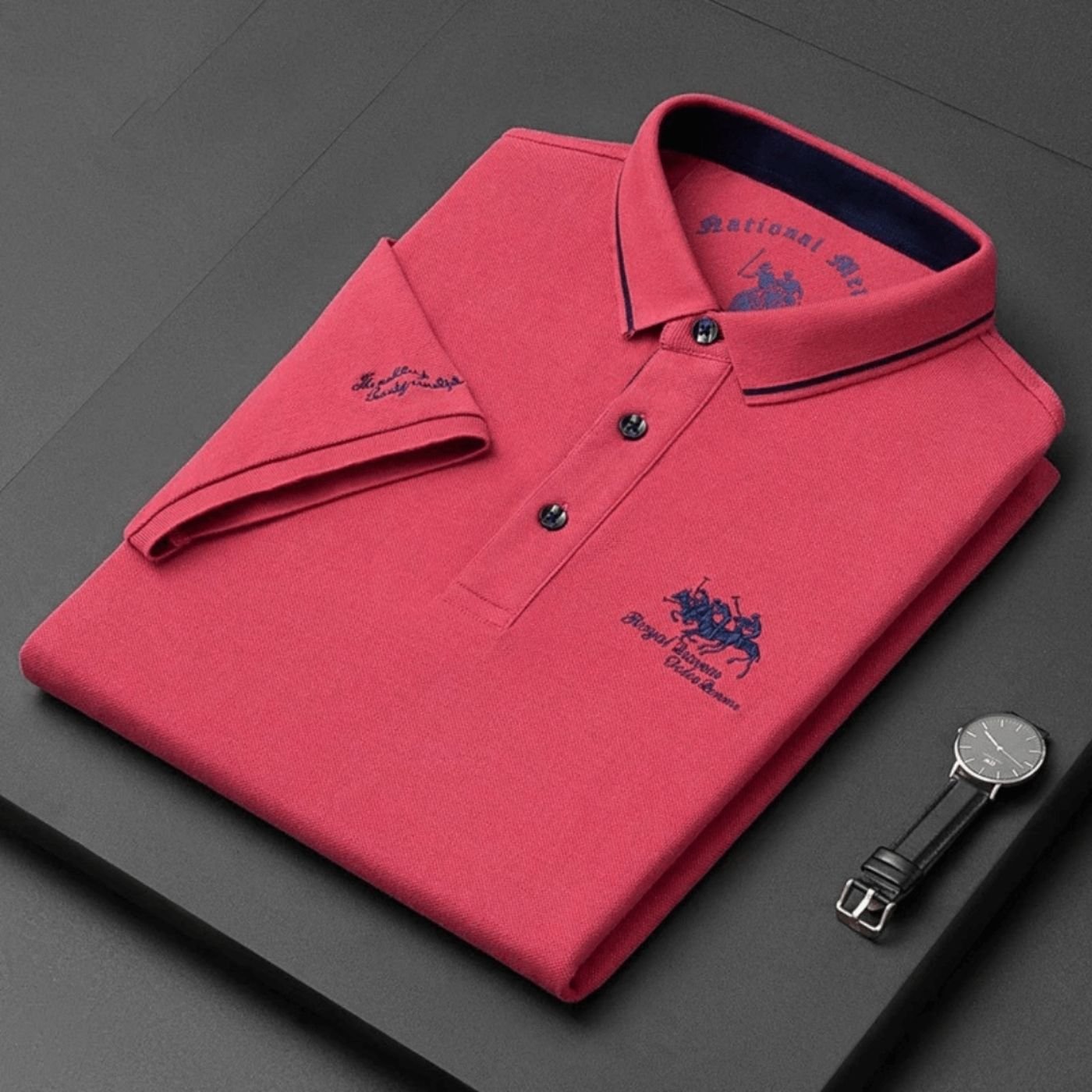 Men's Short-Sleeve Moisture-Wicking Contrast-Trim Polo Shirt - Czerwony